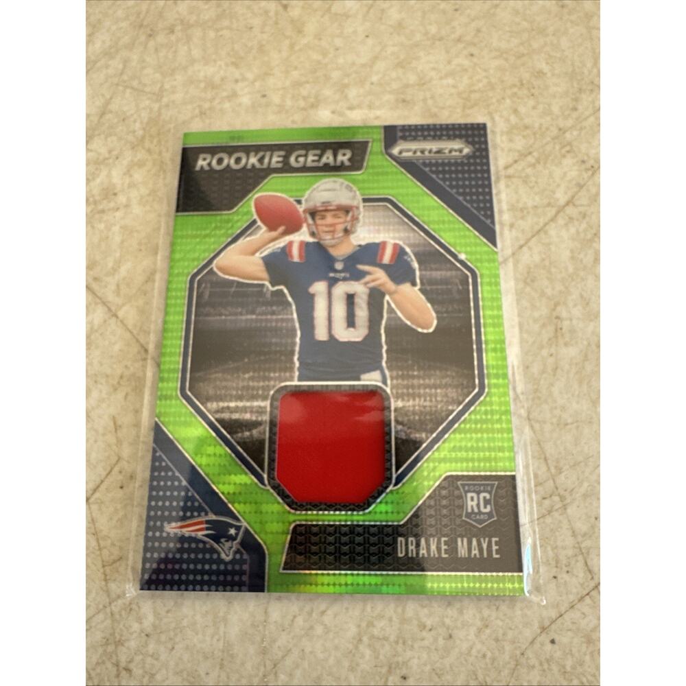 2024 Panini Prizm #RG-DME Drake Maye Rookie Gear Neon Green Pulsar - Picture 5 of 8